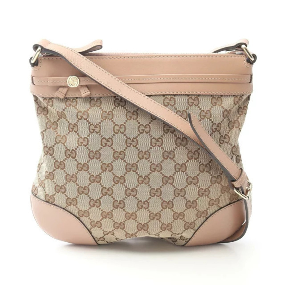 Gucci Mayfair GG Canvas Shoulder Bag Leather Beige Cream Pink